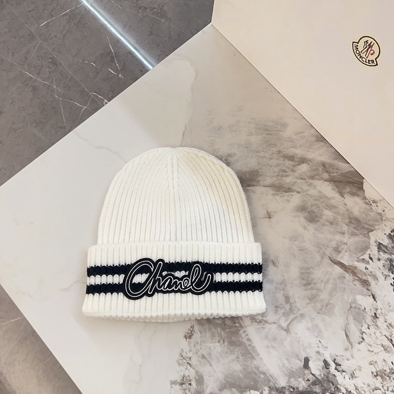 Chanel Knitted Cold Hat White Black Gray Brown (13) - newkick.app